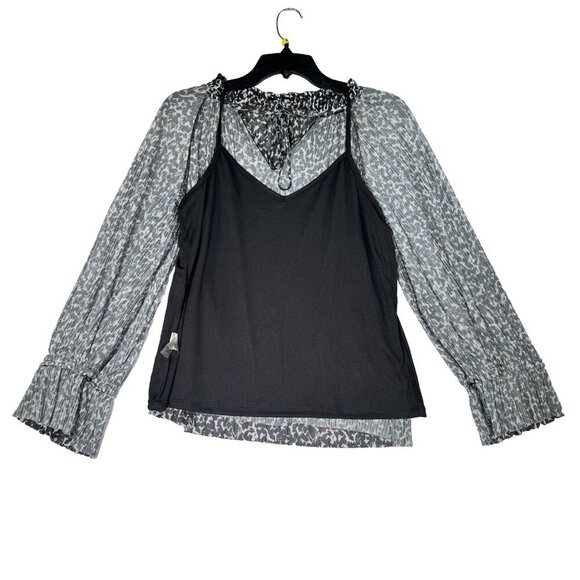 Vince Camuto Women's Black White Tie Front Mesh Long Sleeve Blouse Size S - Picture 4 of 6